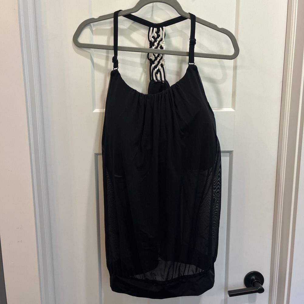 Cacique Swim Tankini Top Mesh Blouson Overlay Size 18 Black Shelf Bra
